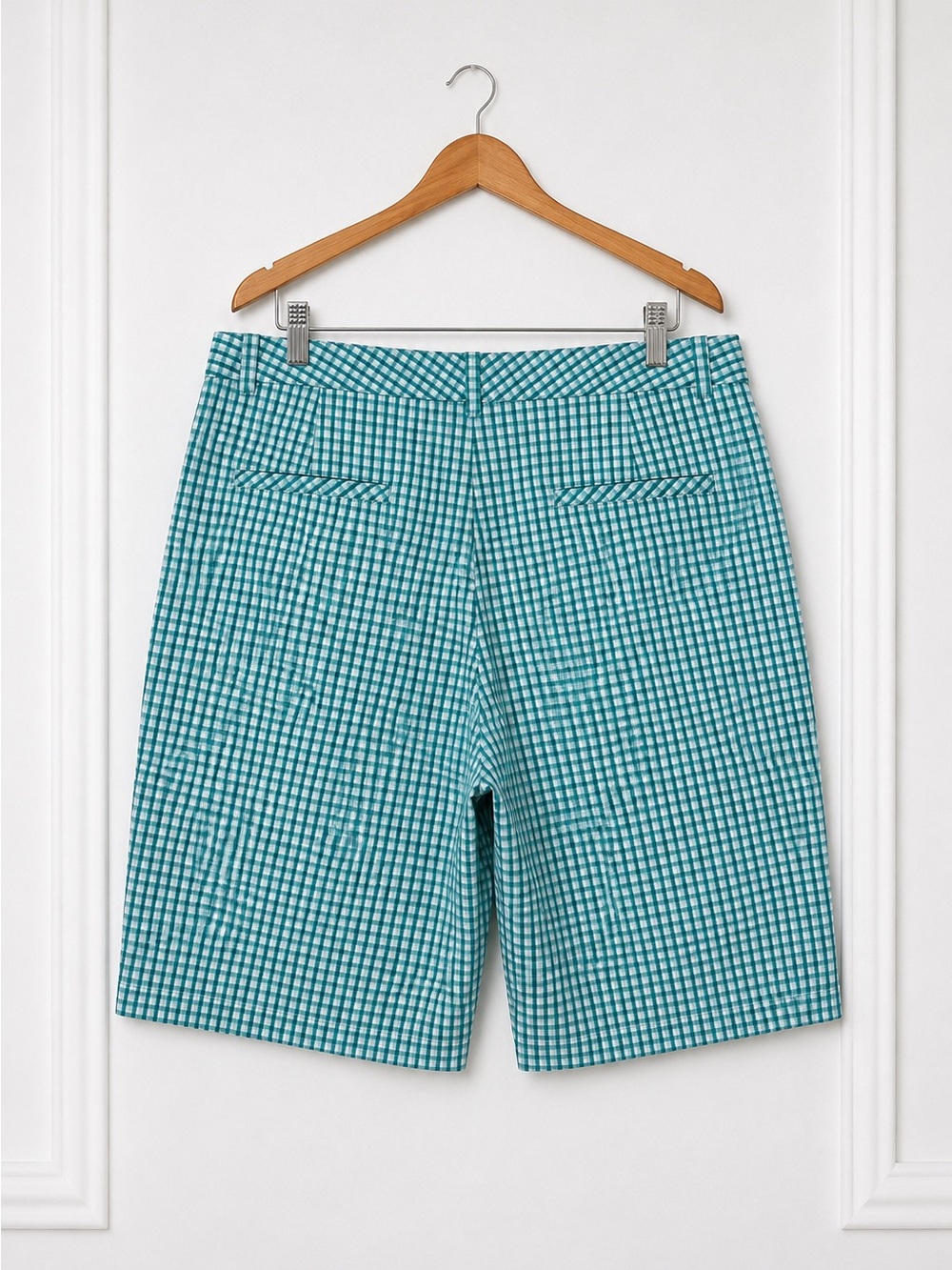 Talbots Heritage Gingham Bermuda Shorts Women’s Size 12 Long Aqua White - Picture 4 of 6